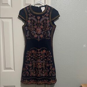 Foxiedox Hadiya Navy Dress with Colorful Embroidery